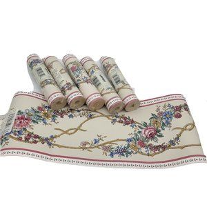 (6) rolls Flower Floral Wall paper Borders vintage pre-pasted washable 15 f new